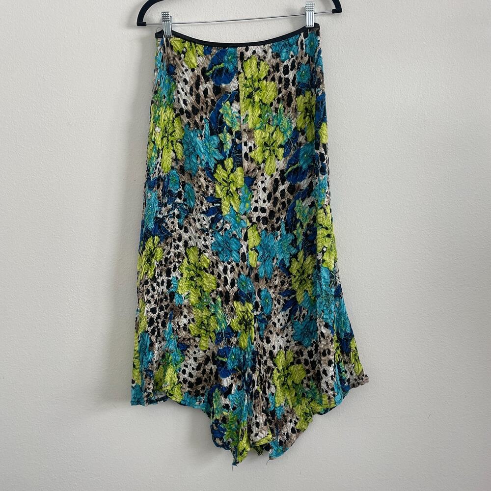 Joseph Ribkoff Skirt Womens 14 Midi Floral Ruched Asymmetrical Art to Wear boho